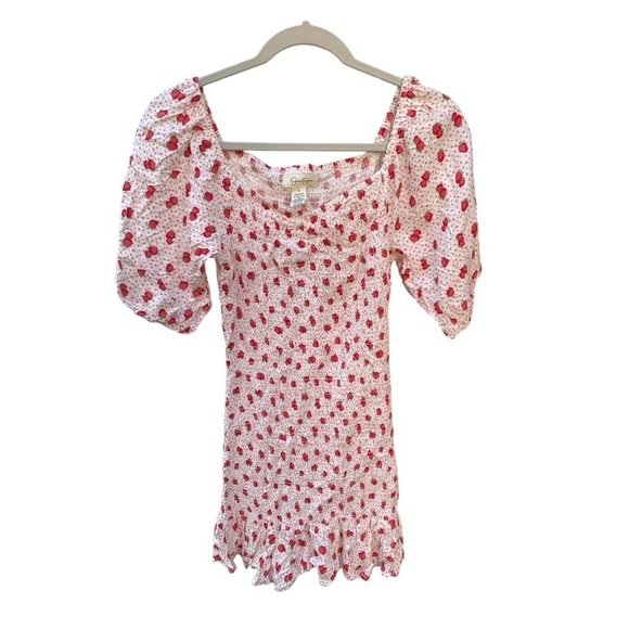 Jessica Simpson Smocked Strawberry Mini Flair Dress I Size: S - Picture 8 of 8
